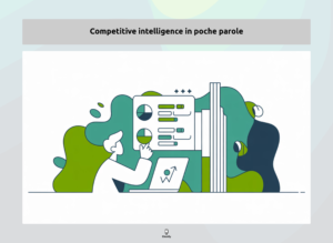 Analisi dati e intelligence competitiva con grafici e strategia aziendale illustrata.