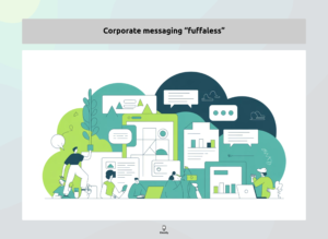 Illustrazione moderna di comunicazione aziendale chiara e collaborativa con tecnologia e messaggi digitali.