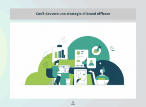 Strategia di brand efficace con analisi dati, collaborazione e crescita aziendale illustrata.