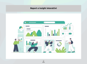 Dashboard dati interattivi con grafici, report analitici e collaborazione digitale moderna.
