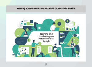 Illustrazione strategia di naming e positioning nel branding e marketing professionale.