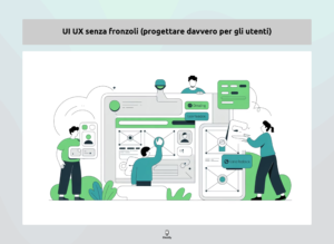 Workshop di design UI UX collaborativo con designer che lavorano su interfacce digitali moderne.