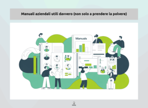 Illustrazione di manuali aziendali utili, collaborazioni di team e crescita professionale.